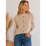 Red Button Vest Mouwloos Bouclé SRB5074 Latte Red Button Vest Mouwloos Bouclé SRB5074 Latte